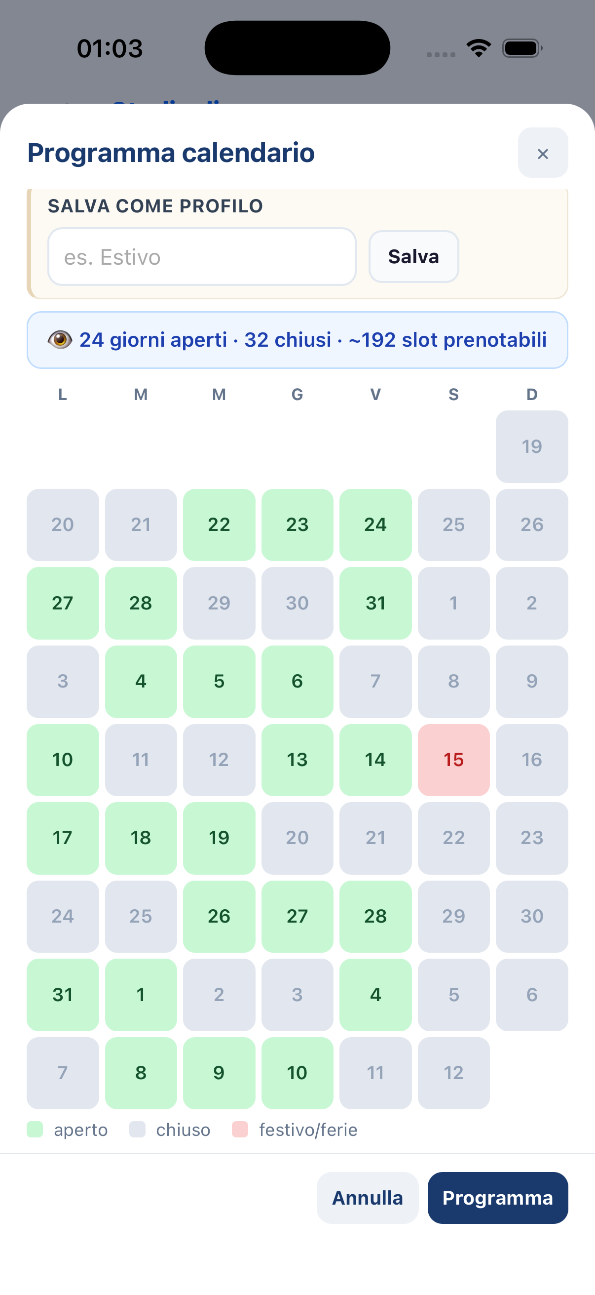 Calendario generato