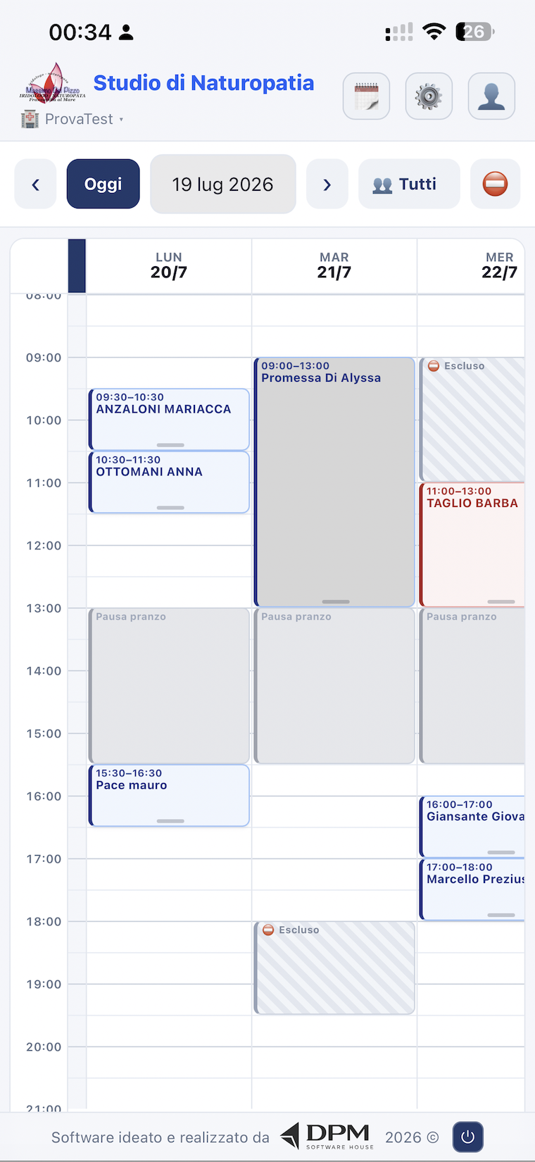 App Schedia: agenda settimanale con appuntamenti colorati